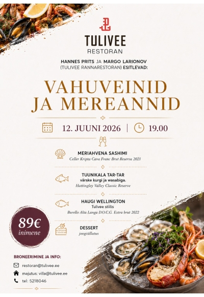 Tulivee veiniõhtusöök vahuveinid ja mereannid