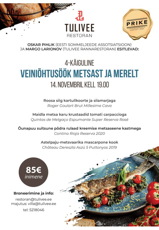 Tulivee veiniõhtusöök “Metsast ja merelt”