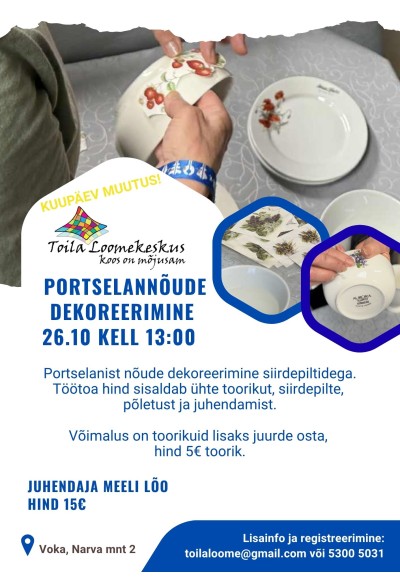 Portselannõude dekoreerimine Toila Loomekeskuses